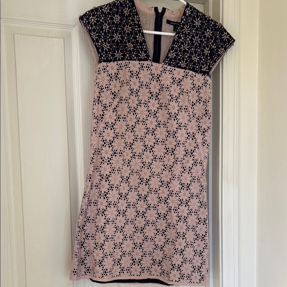 NWOT French Connection Pink and Navy Embroidered Lace Dress